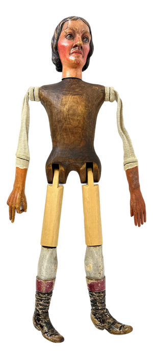 Large Antique Czech Hand-Carved and Painted Theater Puppet Doll, 18th Century
