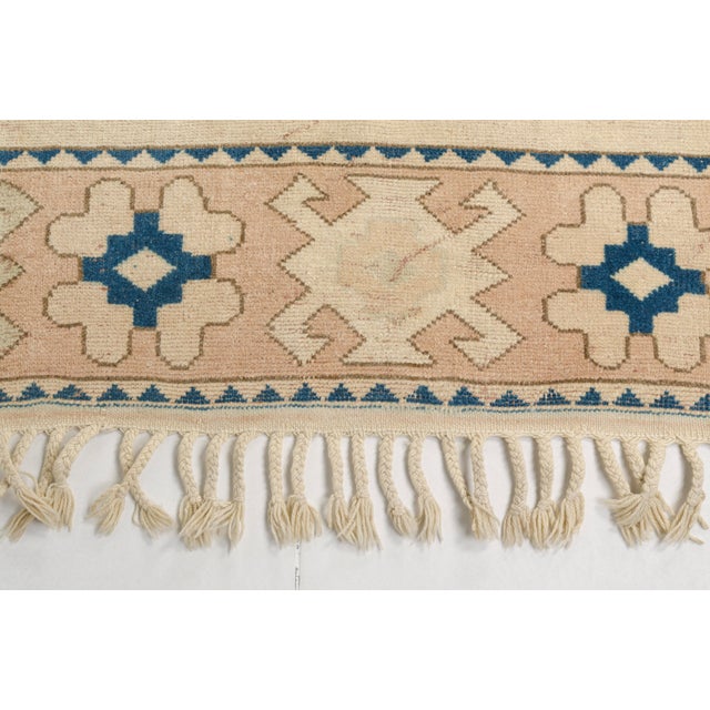 Vintage Hand-Knotted Turkish Kilim Rug in Ivory and Indigo Blue For Sale - Image 9 of 11