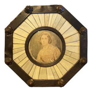 Antique Victorian Hand Painted Miniature Portrait Painting of a Maiden For Sale