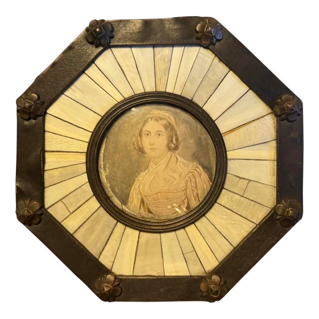 Antique Victorian Hand Painted Miniature Portrait Painting of a Maiden For Sale