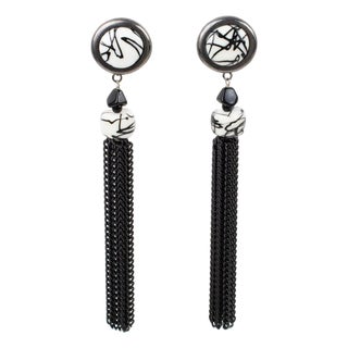 Paco Rabanne Shoulder-Duster Gunmetal Clip Earrings For Sale