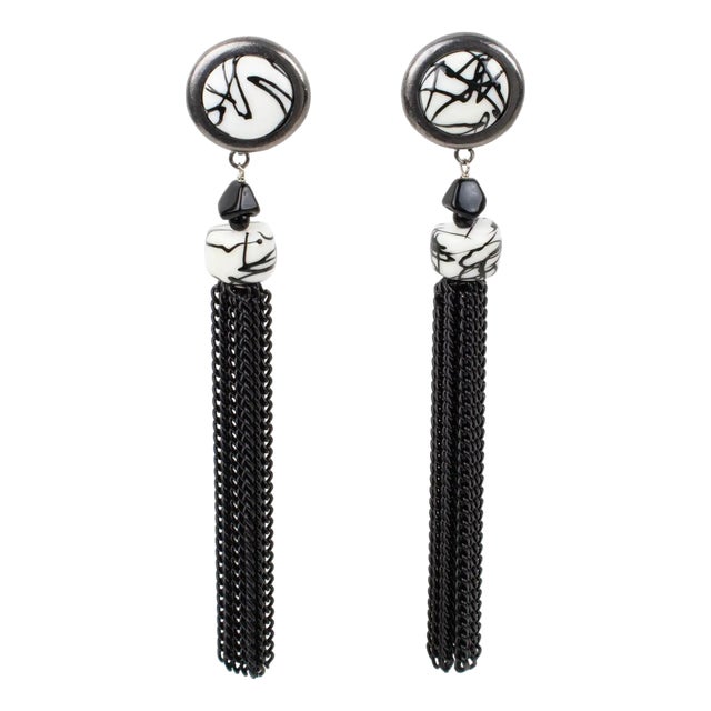Paco Rabanne Shoulder-Duster Gunmetal Clip Earrings For Sale