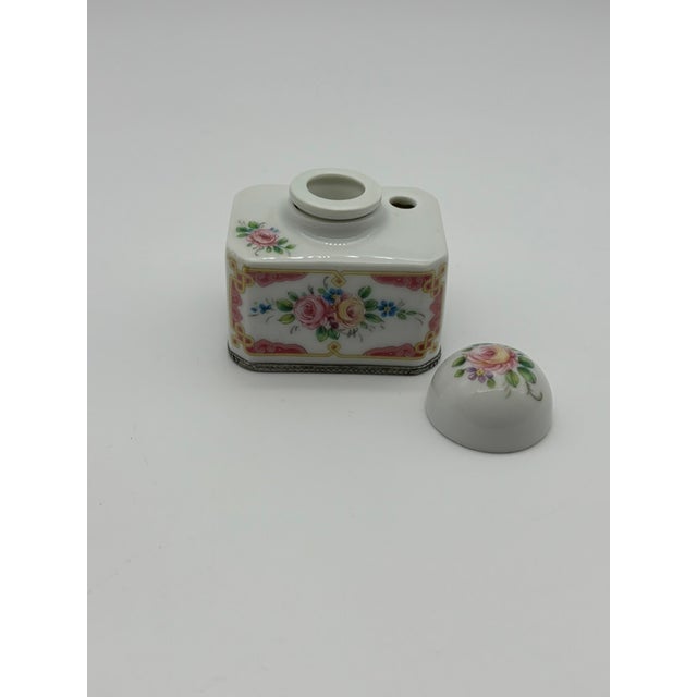 Limoges France Antique Porcelain Inkwell, Hand Painted Floral For Sale - Image 14 of 18