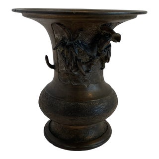 Antique Chinese Bronze Urn With Figure For Sale