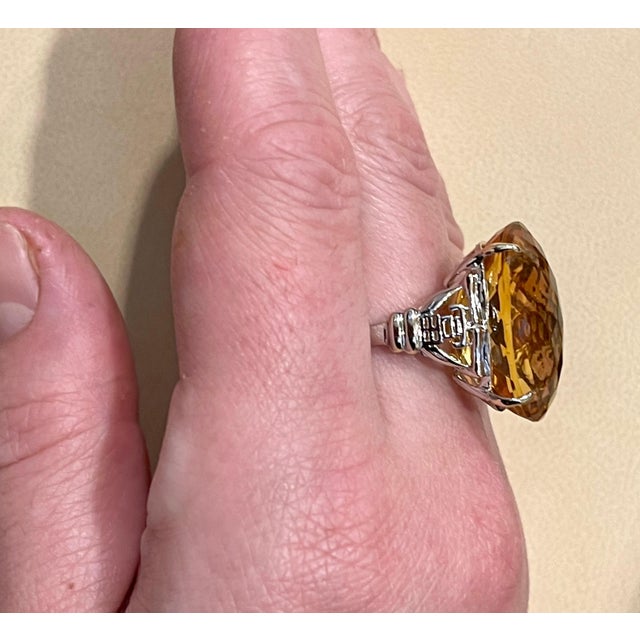 34 Ct Natural Oval Checker Board Citrine Cocktail Ring 14 Kt Yellow Gold, Estate For Sale - Image 13 of 18