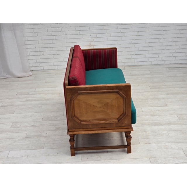 Danish 2-Seater Drop Arm Sofa in Striped Red Wool and Oak, 1950s For Sale - Image 10 of 18