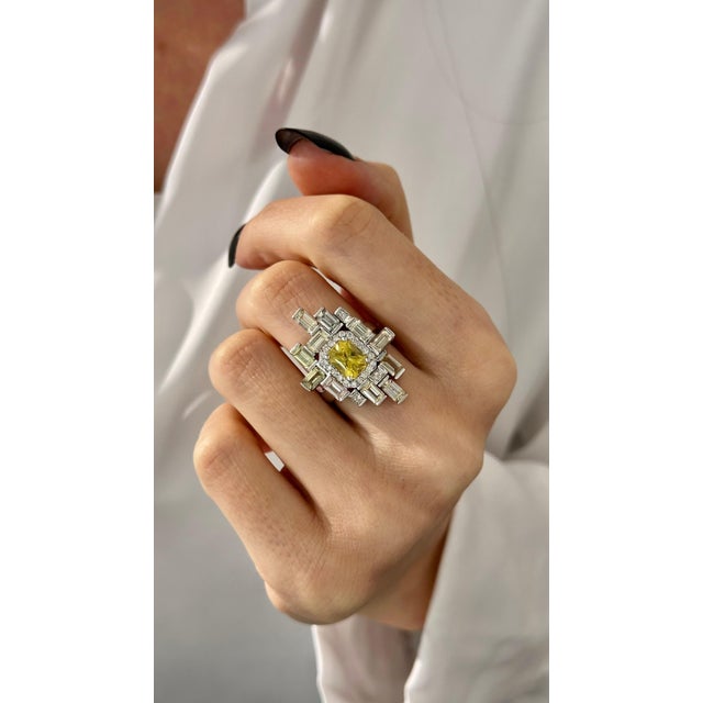 Yellow Natural Sapphire Diamond Ring 6.75 14k W Gold 13.3 TCW Certified For Sale - Image 8 of 18
