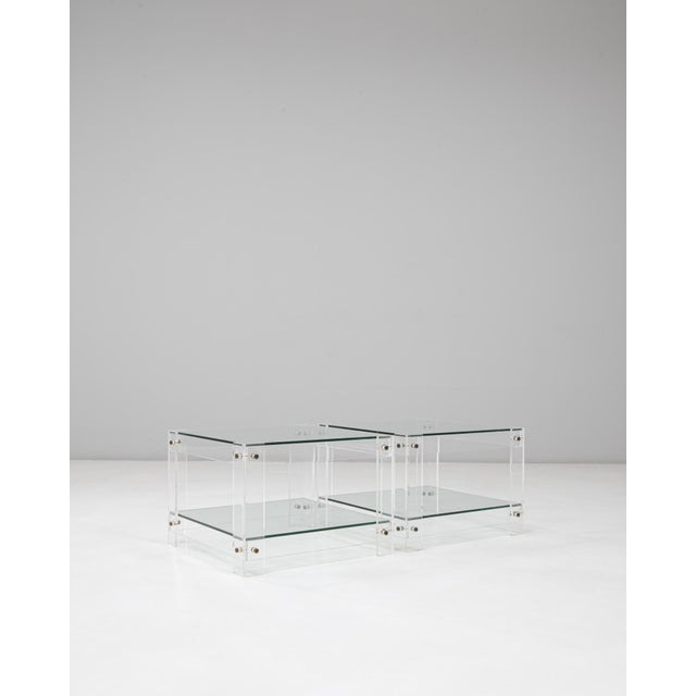 Mid-Century Modern 20th Century French Acrylic and Glass "Button Line" Side Tables - A Pair For Sale - Image 3 of 18