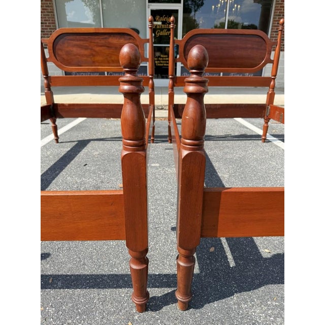 Brown Pair of Vintage Mahogany Twin Bed Frames With Oval Panel Headboards For Sale - Image 8 of 15