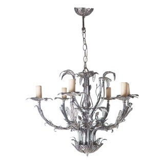 Art Nouveau Handcrafted Metal Silver Wire Chandelier, Italy, 1970s For Sale