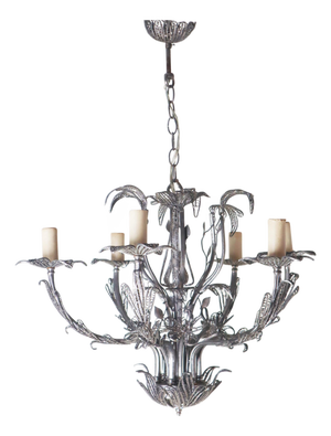Art Nouveau Handcrafted Metal Silver Wire Chandelier, Italy, 1970s