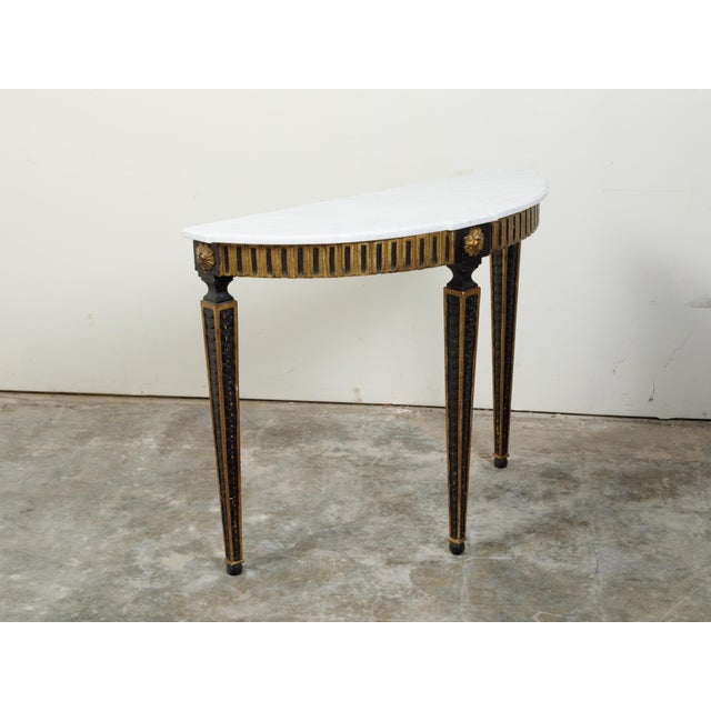 Italian 19th Century Neoclassical Style Black Parcel-Gilt Marble Top Demilune For Sale In Atlanta - Image 6 of 12