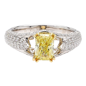 1990s Gia Cert. 1.01 Carat Fancy Intense Yellow Radiant Diamond Pave Set Split Ring, Size 6.25