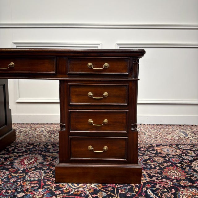 English Classic Desk with Green Leather For Sale - Image 11 of 18