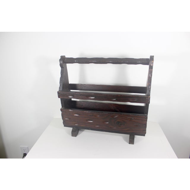 1960s Solid Wood Spanish Brutalist Magazine Rack Holder Revival For Sale - Image 11 of 18