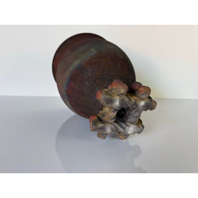 1980s Vintage Raku Studio Pottery Vase With Sculptural Footed Base – Unsigned For Sale - Image 9 of 10