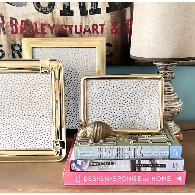 Brass Vintage 1980s Postmodern Brass Photo Frames Set of 3 – Glam Desk Decor For Sale - Image 8 of 13