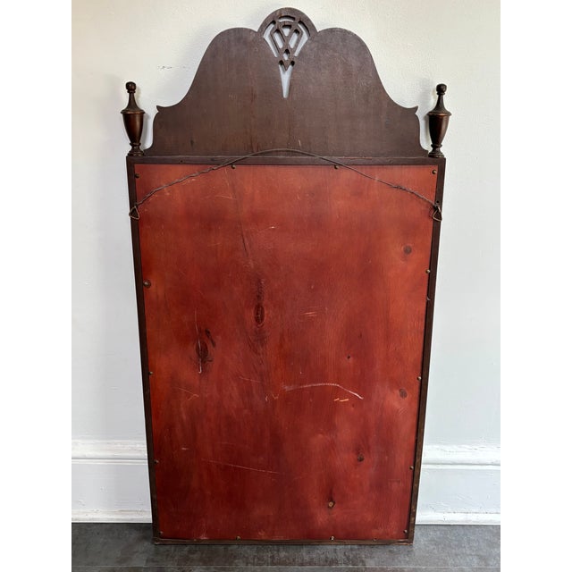 Wood Antique Federal Mirror With Two Finials For Sale - Image 7 of 8
