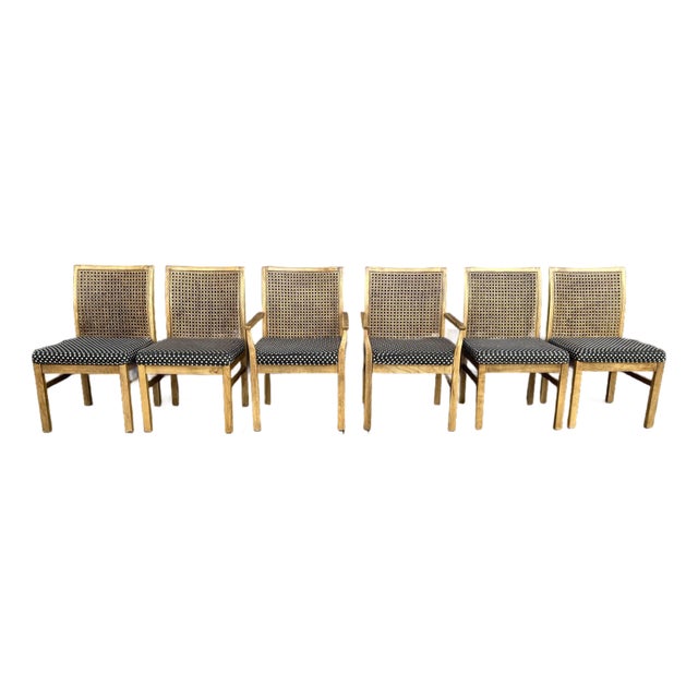 Set of 6 Mid 20th Century Lane Furniture Brutalist Mid Century Modern Cane Back Dining Chairs For Sale
