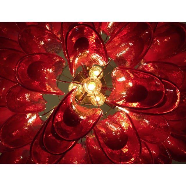 Italian Murano Chandelier – Mazzega – 53 Red Lattimo Glass Petals For Sale In Los Angeles - Image 6 of 6