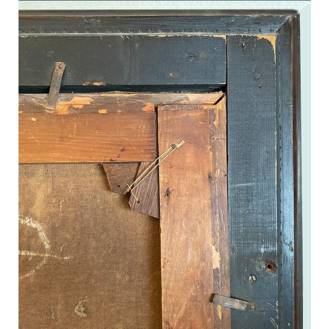 Black Huge Antique French Oil Painting Portrait, c.1800 Woman in Lace Bonnet, Red Shawl, Heavy 38" X 34" Wood Frame For Sale - Image 8 of 12