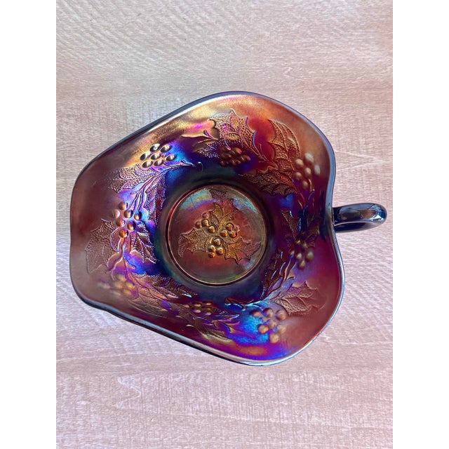 1900 - 1909 Antique Dugan Amethyst Holly Berry Carnival Glass Gravy Boat For Sale - Image 5 of 8