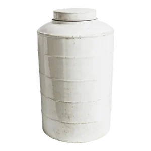 Vintage Farmhouse White Ceramic Jar With Lid Large
