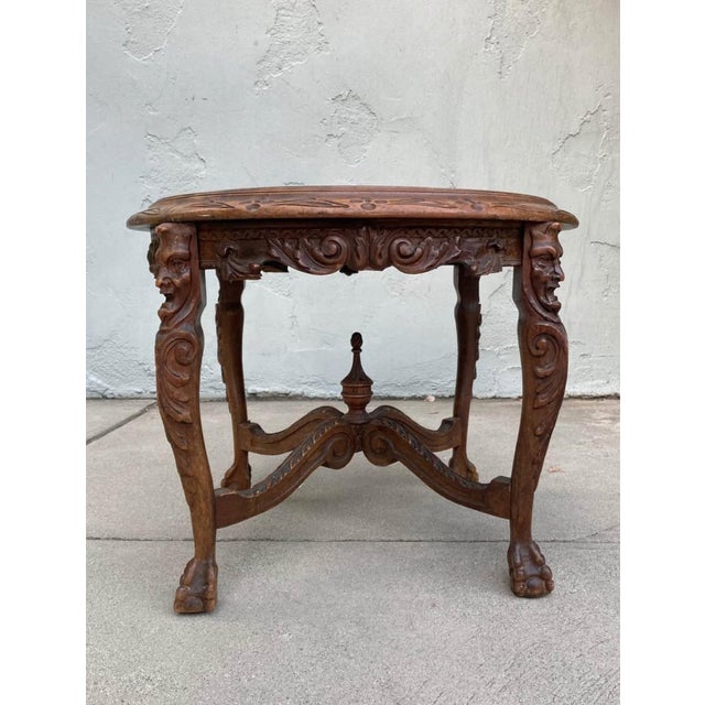 1950s Victorian Style Figural Carved Black Marble Top End Table For Sale - Image 4 of 4