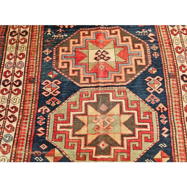 Antique Caucasian Kazak Area Rug, Hand-Knotted Wool, Geometric Medallion Pattern, 5x5 For Sale - Image 12 of 18