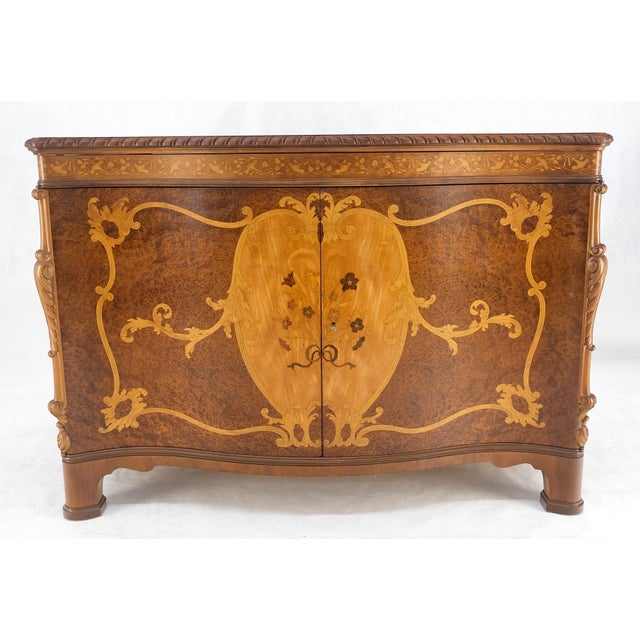 Very Fine Left Top Compartment Serpentine Front Burl Wood Inlay Dresser Commode For Sale - Image 9 of 12