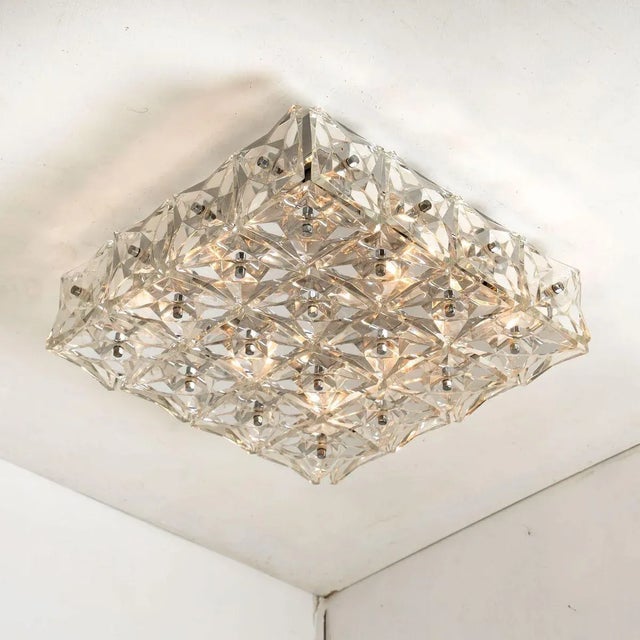 Metal Large Nickel Crystal Glass Flush Mount Lights from Kinkeldey, 1970 For Sale - Image 7 of 18
