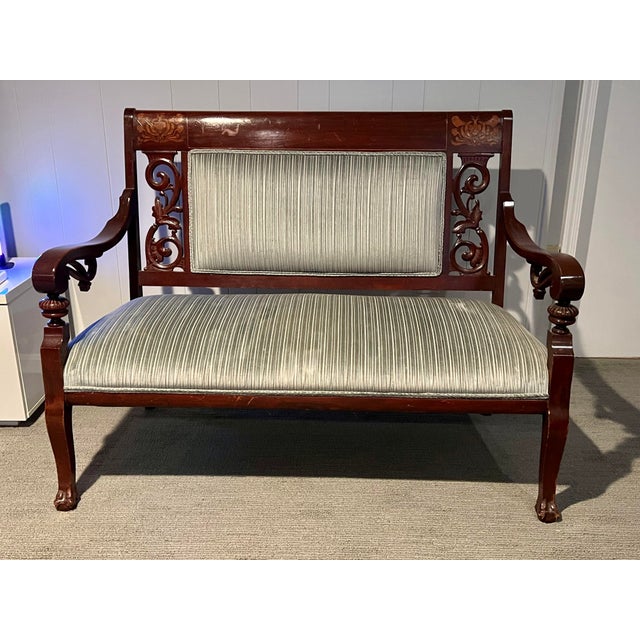 Early 20th Century Carved Rosewood with Pear Wood Inlay Loveseat Chairish