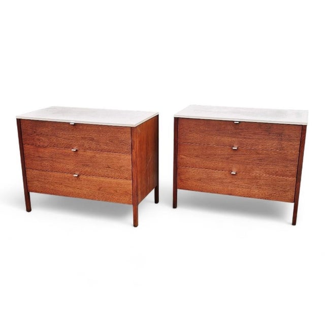 1960s 1960s Florence Knoll 3-Drawer Walnut Dressers With White Top - A Pair For Sale - Image 5 of 17