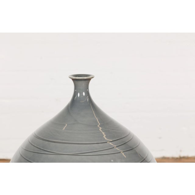 Early 21st Century Silver Grey Glazed Ceramic Vase For Sale - Image 4 of 12