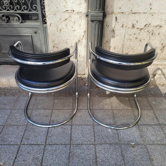 Modern Bauhaus Armchairs in Chromed Steel and Black Leather, Switzerland, 1970s, Set of 2 For Sale - Image 6 of 18