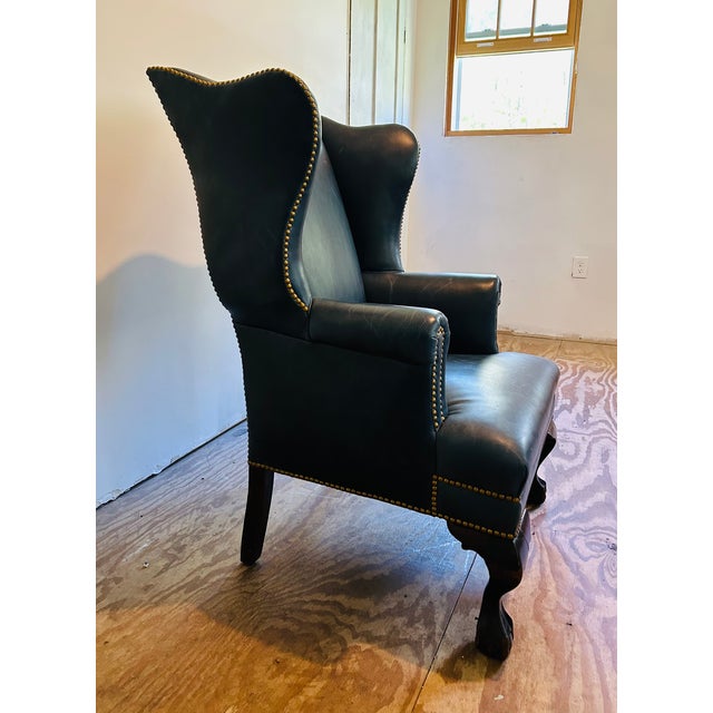 19th Century English Leather Wingback Chair For Sale - Image 4 of 11