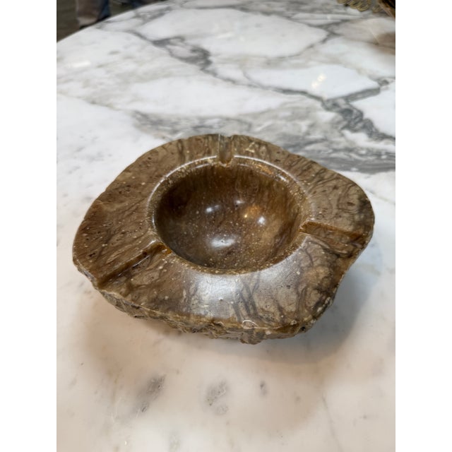 Vintage-Style Brown Marble Ashtray – Hand-Carved Organic Shape, 3 Cigar Rests For Sale - Image 4 of 6