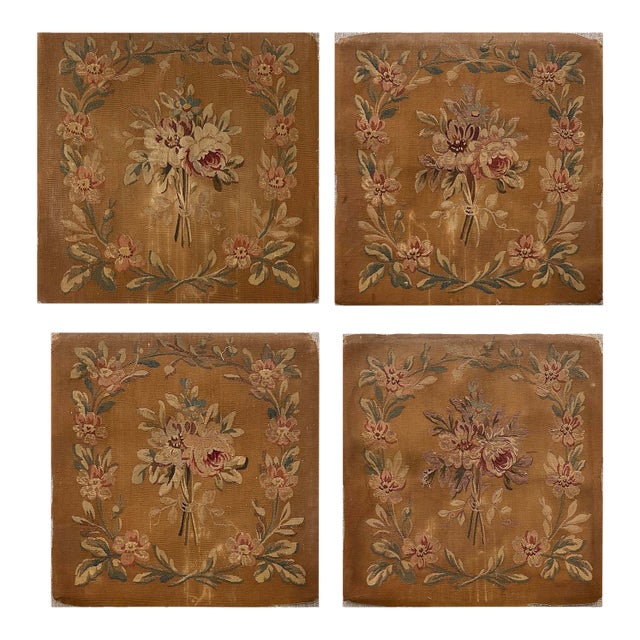 French Needlepoint Textile Fragment, Late 19th Century Set of 4 For Sale