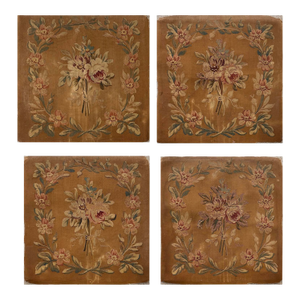 French Needlepoint Textile Fragment, Late 19th Century Set of 4