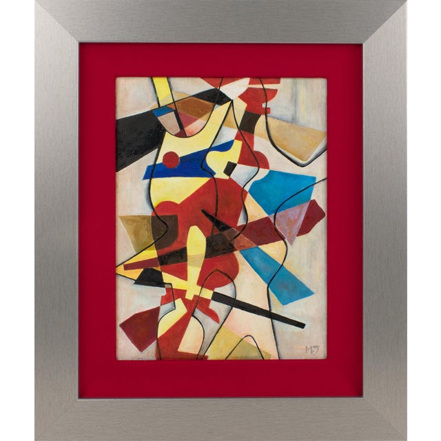 1950s Multicolor Abstract Cubist Oil Painting With Monogram Signature Mj For Sale - Image 5 of 14