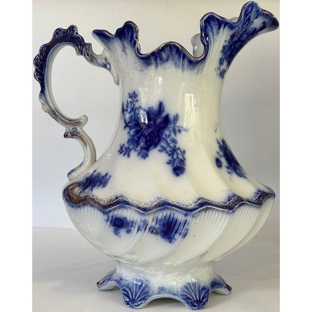 Antique Made in England Flow Blue Large Scale Pitcher For Sale In Seattle - Image 6 of 16