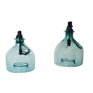Handblown Glass Pendant Lights - A Pair For Sale