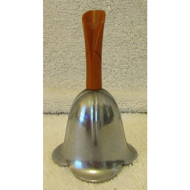 Metal 1920s Art Deco Chase Chrome Floriform Dinner Bell With Butterscotch Bakelite Handle For Sale - Image 7 of 7