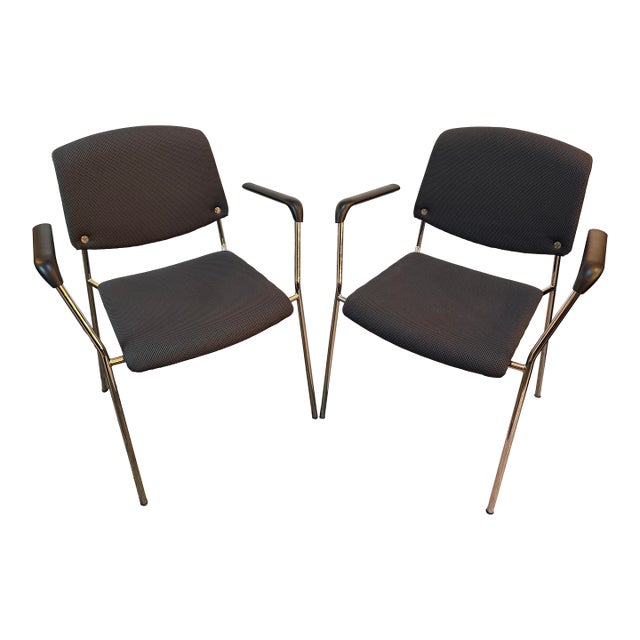 Hightower Modernist Stackable Arm Chairs, Pair For Sale