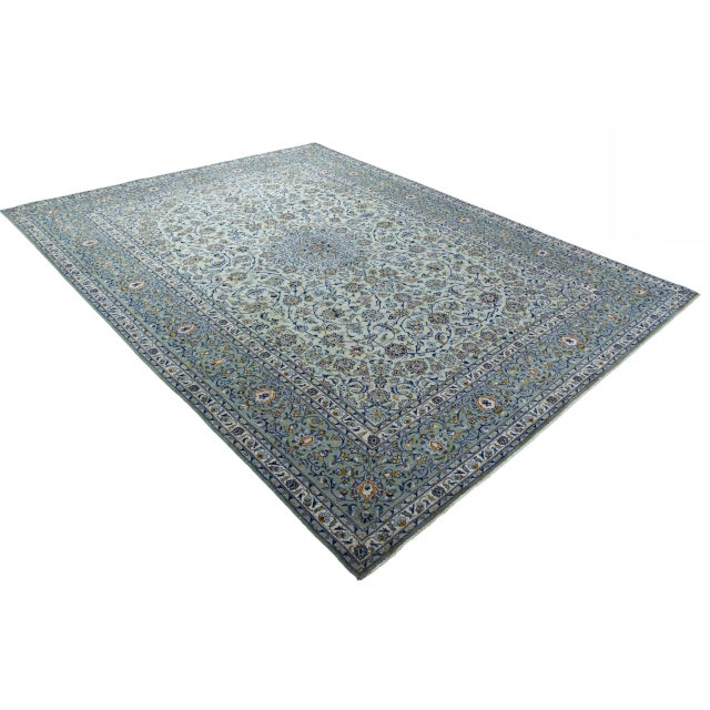 Mid-Century Modern Hand-Knotted Kashan Oriental Rug in Pistachio Green For Sale - Image 3 of 13