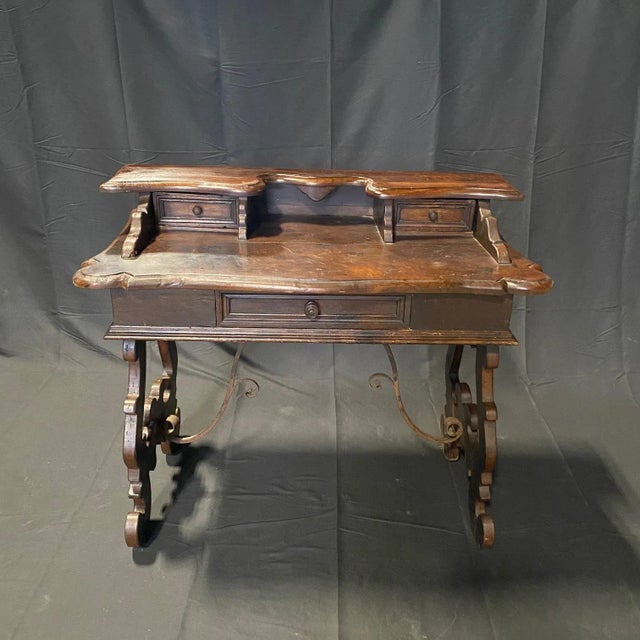 Wood Italian Baroque Carved Walnut Writing Desk With Lyre Base For Sale - Image 7 of 12