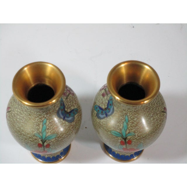 1960s Chinese Floral Cloisonne Vases - a Pair For Sale - Image 4 of 7