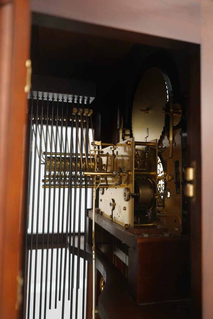 Sligh Model 818 Inlaid Mahogany Grandfather Clock | Chairish