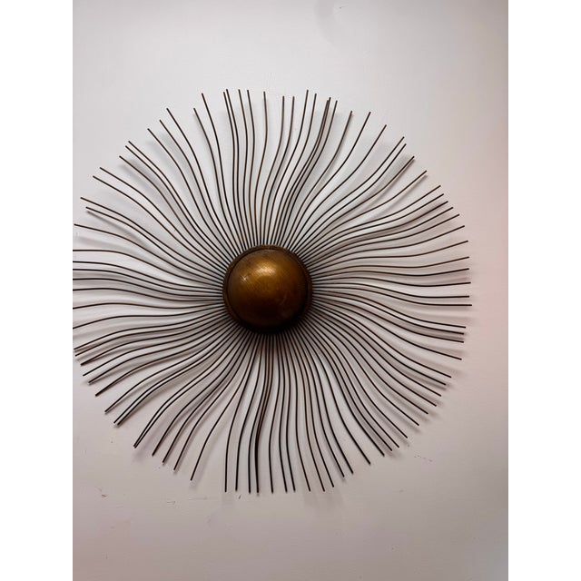 Vintage 30” Brass-Finish Starburst Sunburst Wall Sculpture For Sale - Image 9 of 9