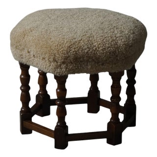 Danish Modern Hexagon Ottoman in Lambswool Upholstery, 1950s For Sale